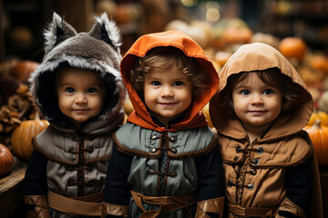 Children celebrate in costumes on Halloween