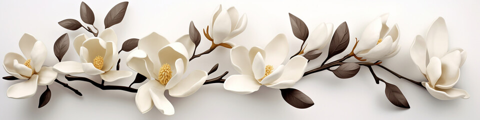 Elegant magnolia blooms with velvety petals on white background - obrazy, fototapety, plakaty