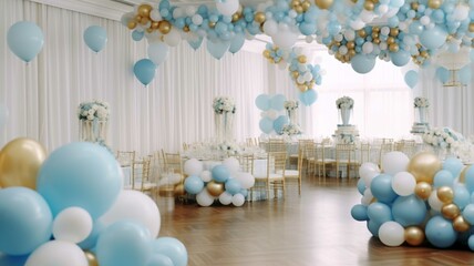 Obraz na płótnie Canvas Wedding decor with blue and white balloons 3d rendering