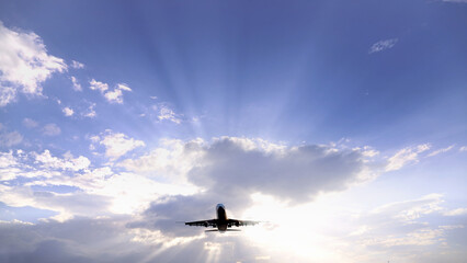 着陸態勢のジェット旅客機