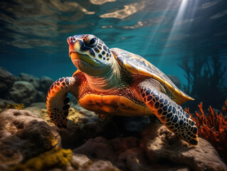 Obraz premium Turtle in its Natural Habitat, Wildlife Photography, Generative AI