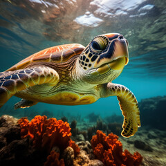 Fototapeta premium Turtle in its Natural Habitat, Wildlife Photography, Generative AI