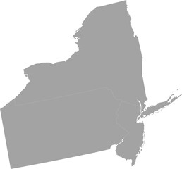 Gray Map of US federal states of Mid-Atlantic region of United States of America - obrazy, fototapety, plakaty