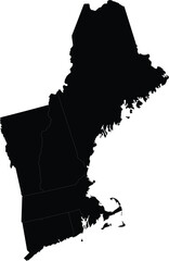 Black Map of US federal state of New England region of United States of America