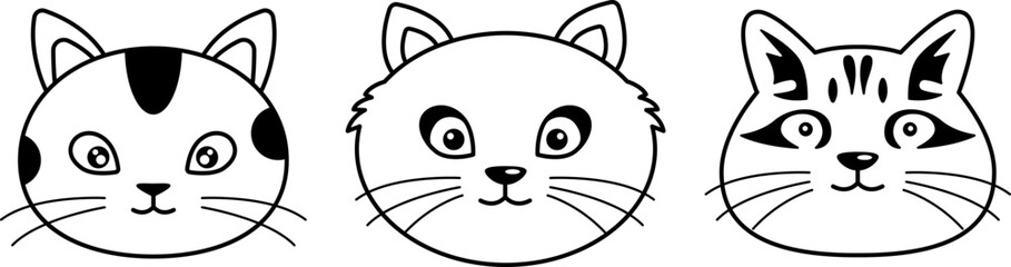 Set of cute cat faces. Vector illustration