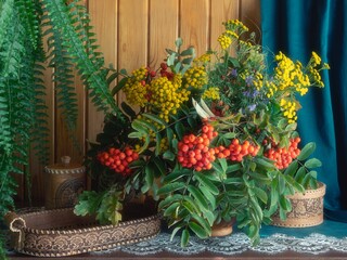 Autumn bouquet on the buffet in the dining room