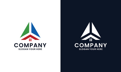 modern letter A and House logo, Peak and Home logo, Triangle home roof top logo icon vector template