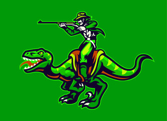 Cowboy Riding Raptor and Shooting the Rifle