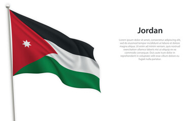 Waving flag of Jordan on white background. Template for independence day