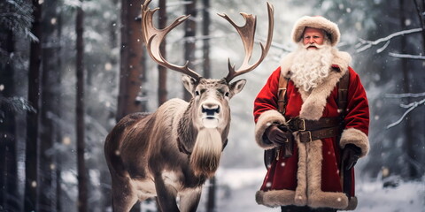 Christmas adventures with Santa Claus and reindeer. Generative AI