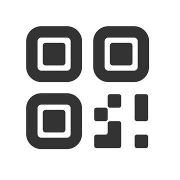 Qr code sample for scanning icon on light background. Code for moile app symbol. Download page, web banner, simple qr code verification, flat design for web graphics. Vector illustration.