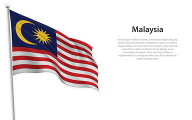 Waving flag of Malaysia on white background. Template for independence day
