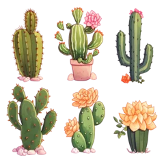Fotobehang Cactus cactus icons set Generative AI 