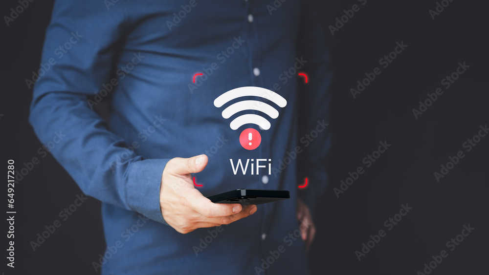 Poster User using a mobile phone to connect to wifi but wifi not connected or password is incorrect and waiting to loading digital data form website, concept of waiting for connect to wifi by smartphone.