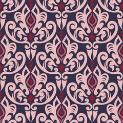 Seamless floral damask pattern with pink color vector design