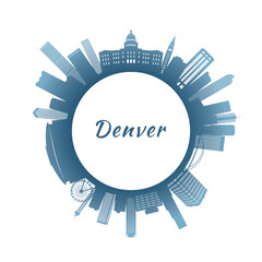 Denver skyline with colorful buildings. Circular style. Stock vector illustration. - obrazy, fototapety, plakaty