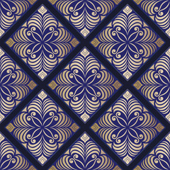 Fototapeta premium Seamless pattern with a luxurious art deco design on a dark background.