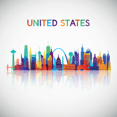 United States skyline silhouette in colorful geometric style. Symbol for your design. Vector illustration.