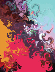 Colorful and abstract fluid marble background template copy space. Liquid and dynamic swirl shape backdrop design. Contemporary art graphic element for poster, banner, or cover.