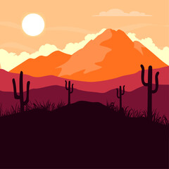 nature background with mountain and with cactus