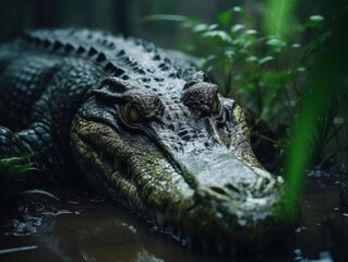 Fototapeta premium Crocodile in its Natural Habitat, Wildlife Photography, Generative AI