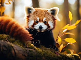 Fototapeta premium Red Panda in its Natural Habitat, Wildlife Photography, Generative AI