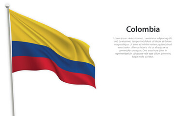Waving flag of Colombia on white background. Template for independence day