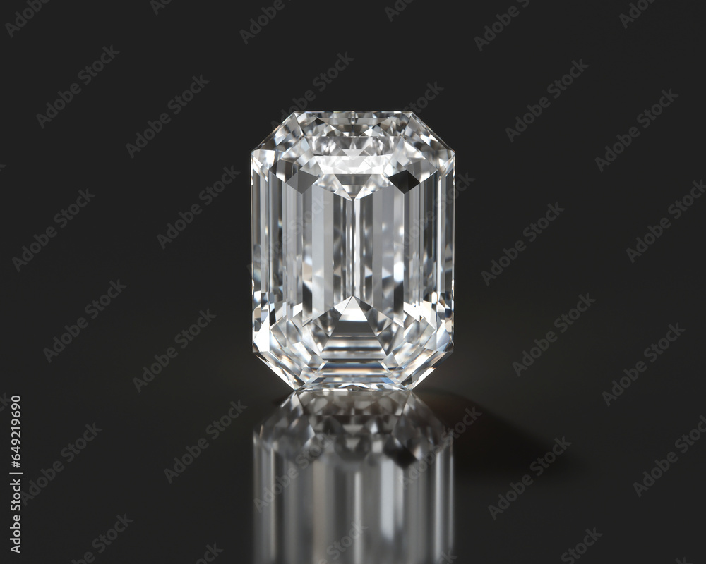 Poster emerald shape diamonds placed on glossy background 3d rendering