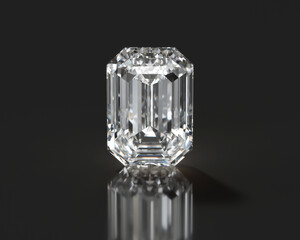 Emerald Shape Diamonds placed on glossy background 3d rendering