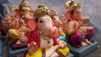 Indian Hindu God Lord Ganesha Statues, Coated with colors and sold for Ganesh Chathurthi