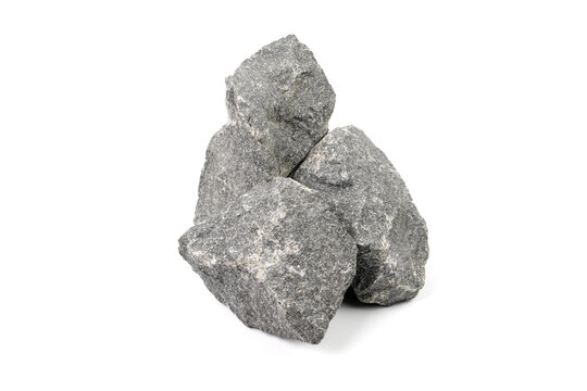 Set of sauna stones isolated on white background. Natural mineral rock dunite