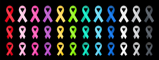 Awareness ribbon colors - big vector set