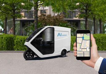 Delivery electric tricycle scooter controlled by artificial intelligence