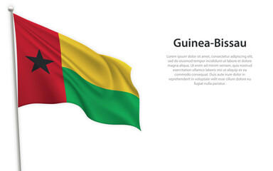 Waving flag of Guinea-Bissau on white background. Template for independence day