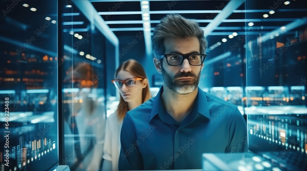 Aufkleber IT Engineers working in a modern office of a technology company on the development of a quantum computer, Explaining Things.