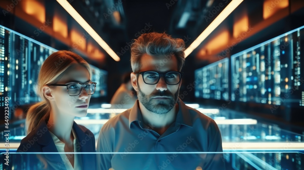 Aufkleber IT Engineers working in a modern office of a technology company on the development of a quantum computer, Explaining Things.