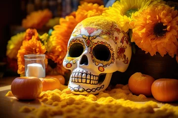 Foto op Aluminium Sugar Skull for Mexican Day of the Dead with decorations © Zaleman