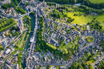 Aerial view above the beautiful French city of Oloron-Sainte-Marie