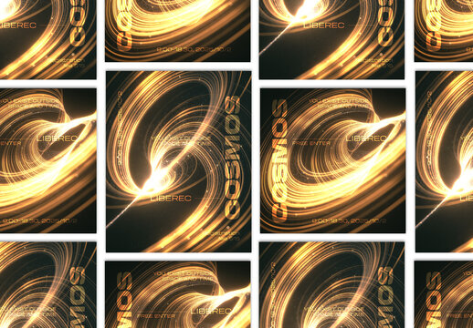 Set of Social Media Post Layout with Abstract Gold Digital Lines Connection Wave Flow 