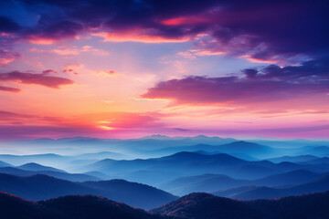 Obraz premium A mountain range during a colorful sunset, symbolizing the love and creation of breathtaking natural panoramas, love and creation