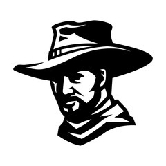 Cowboy in hat logo. Vector illustration.