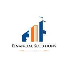 financial solution. home, building and castle tower logo design. vector - obrazy, fototapety, plakaty