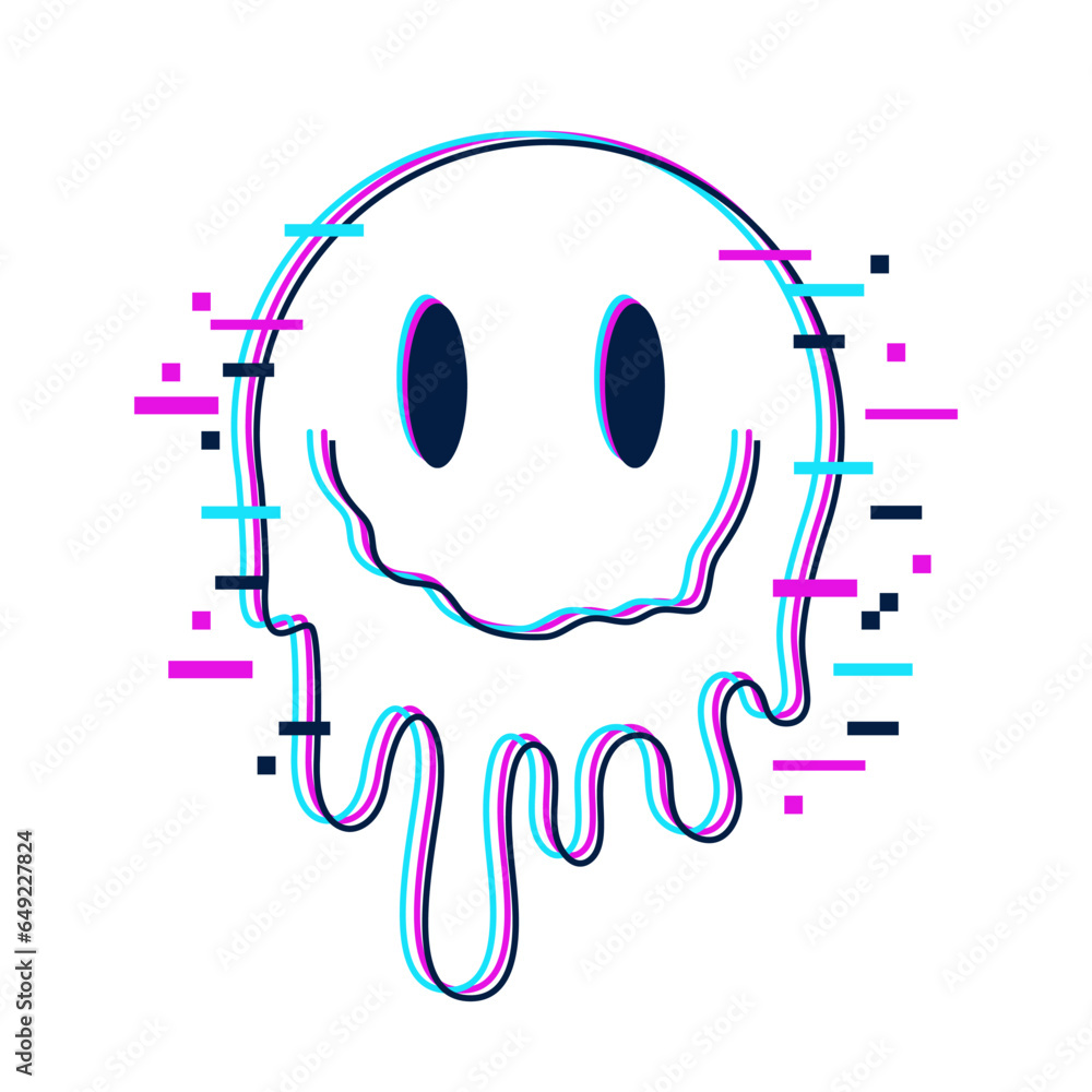 Aufkleber trippy distorted smile with glitch effect. smiling face with optical illusion of melting and digital