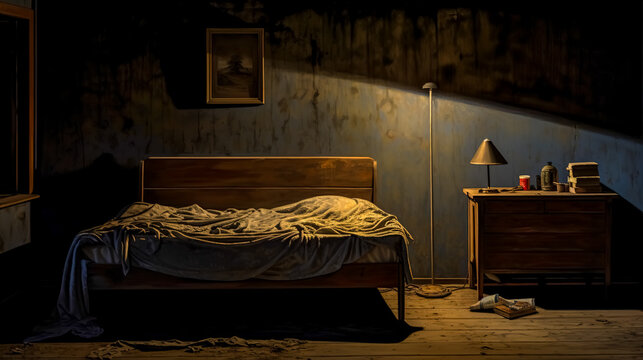 dark bedroom in old house, haunted room