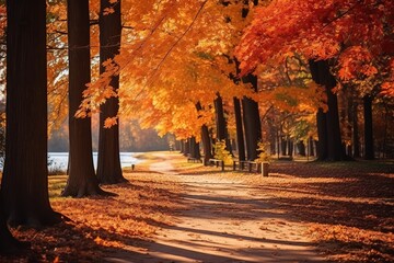 Golden autumn in the park, forest