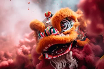 Zelfklevend Fotobehang Traditional colorful chinese lion © Zaleman