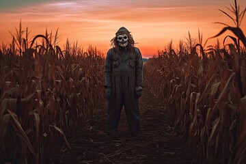 scary scarecrow in the field - obrazy, fototapety, plakaty