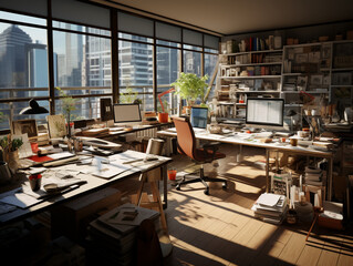 modern office design, cozy room, eco, created with Generative AI technology