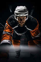 Striking portrait of an NHL (National Hockey League) player, showcasing their strength, determination