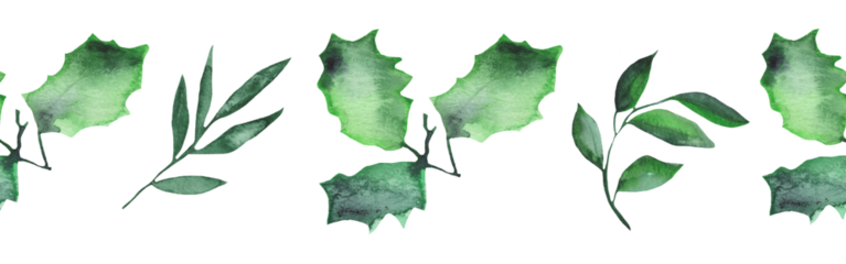 Greenery pattern. Border with branch and leaves. Vintage botanical plant